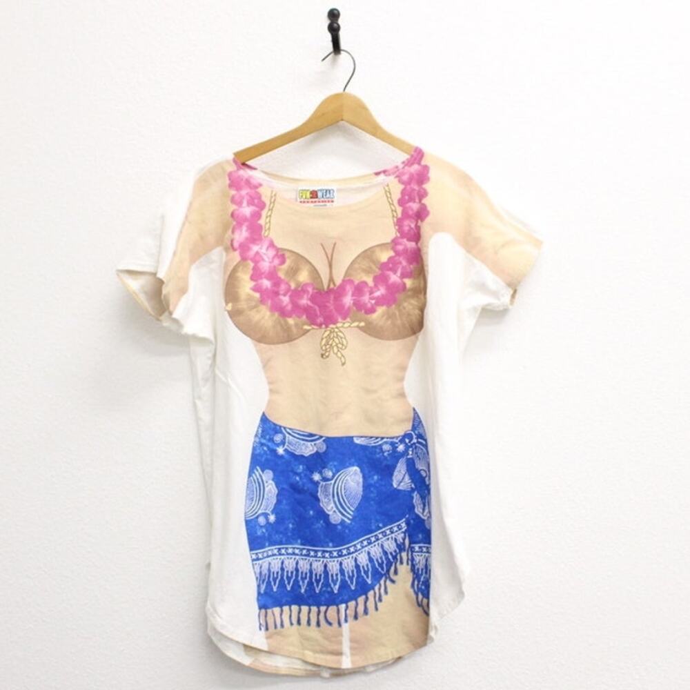 Vintage Luau Coconut Bikini Body Cover-Up T-Shirt Women’s XL White